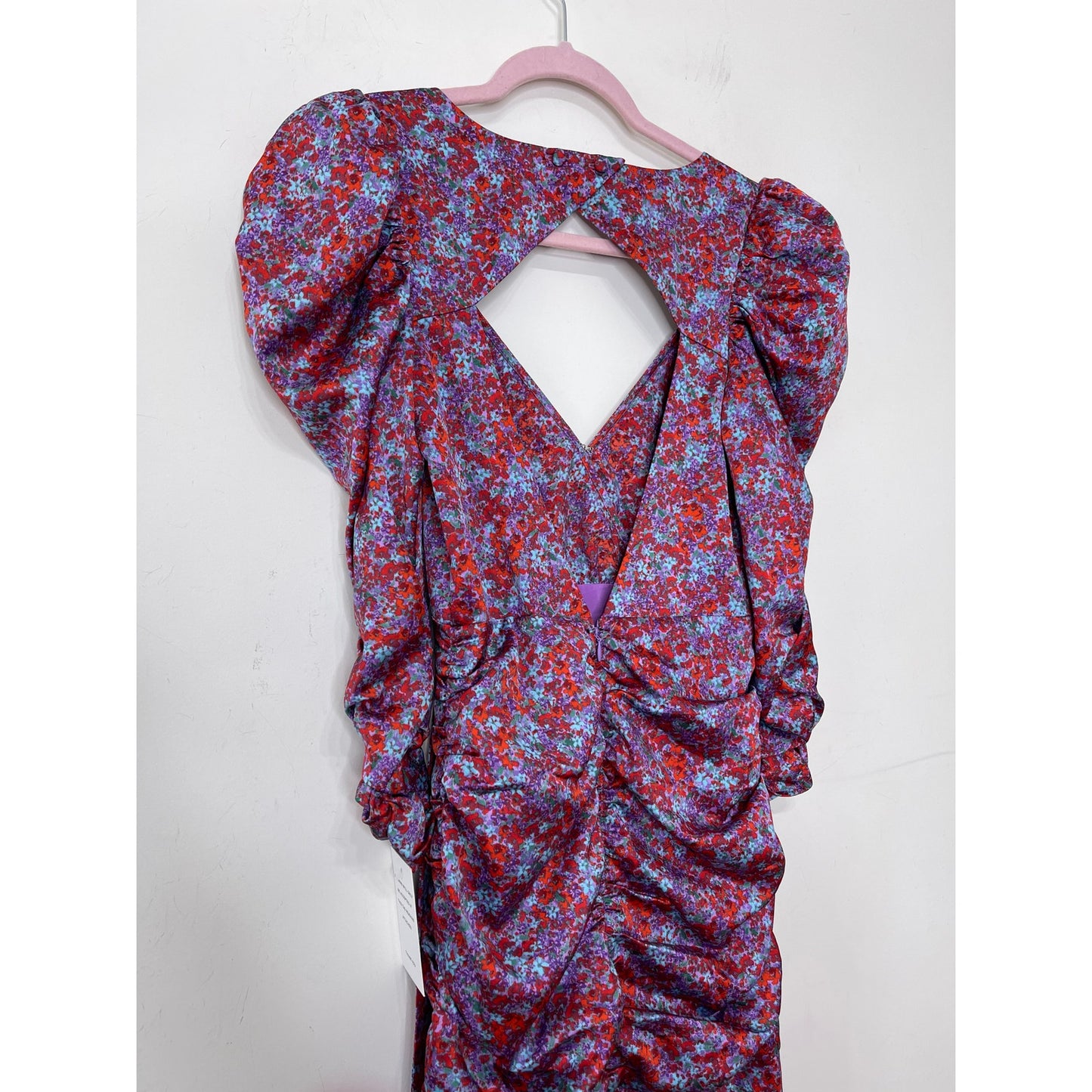 For Love & Lemons Charlie Midi Dress Size XS Blossom Puff Sleeve Asymmetrical