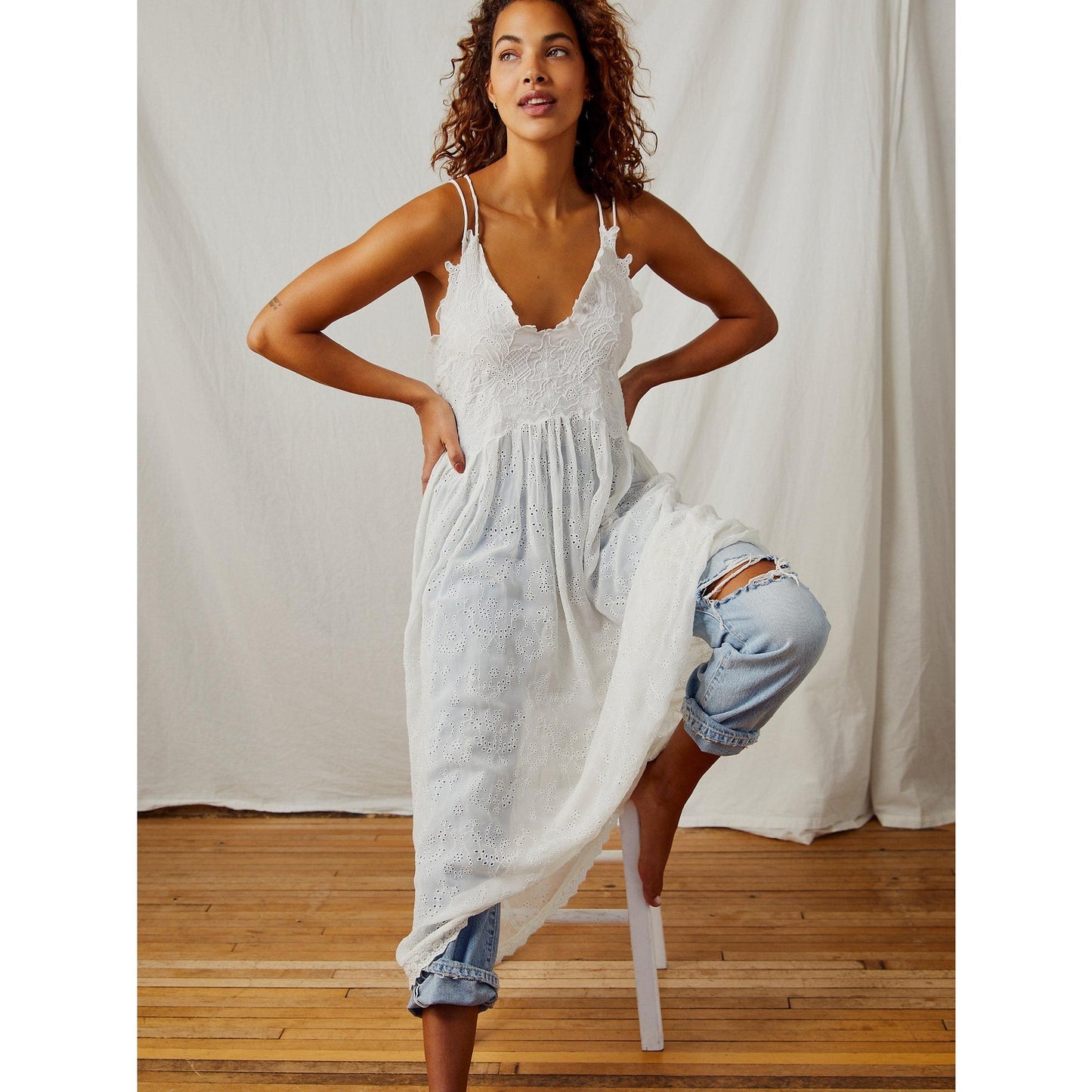 Free People Dolly Embroidered Slip Dress in White Size Small FRE343