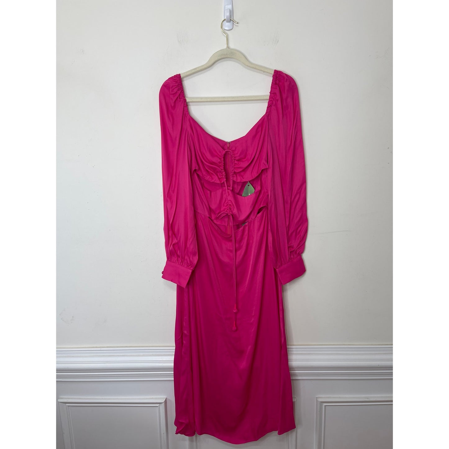 Farm Rio Pink Long Sleeve Cutout Midi Dress Large Long Sleeve Lace Up Satin