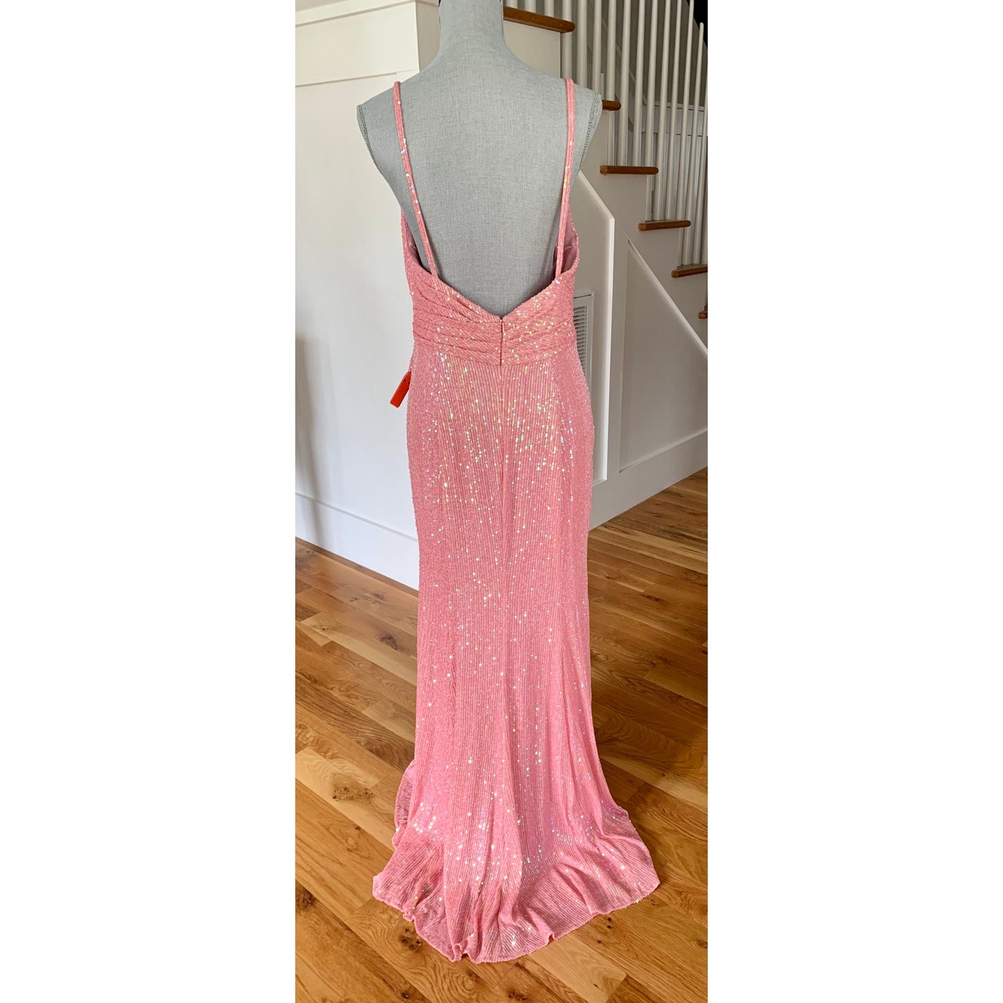Ieena for Mac Duggal Long Gown Maxi Dress Pink Sequin Size 10 Sleeveless V-Neck