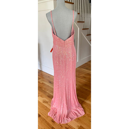 Ieena for Mac Duggal Long Gown Maxi Dress Pink Sequin Size 10 Sleeveless V-Neck