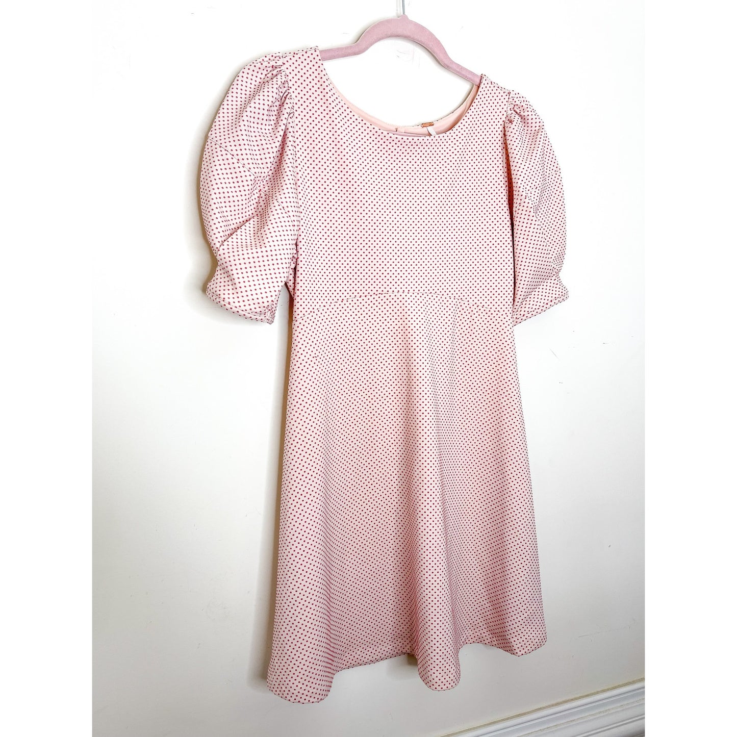 Free People Penelope Pink Polkadot Puff Sleeve Dress Size XS