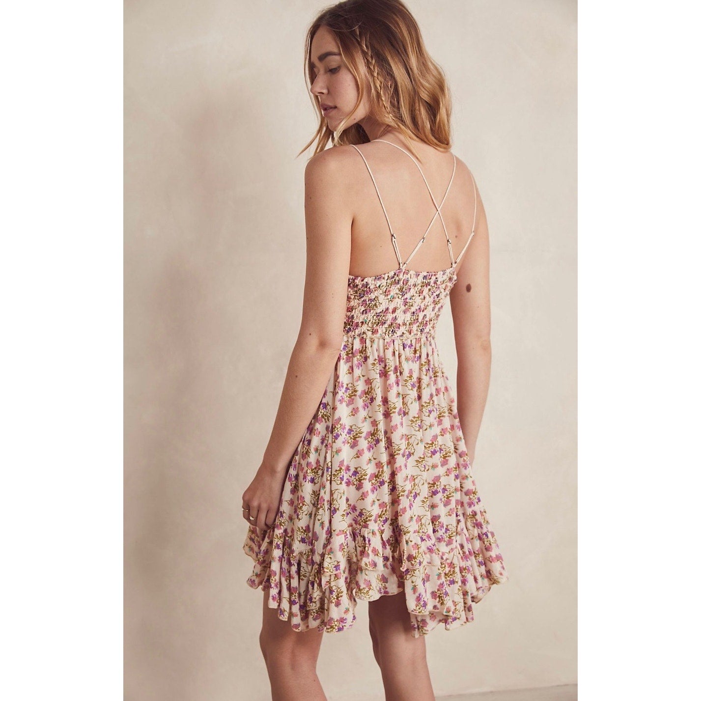 Free People Adella Printed Mini Slip Dress in Petal Pink Size Small