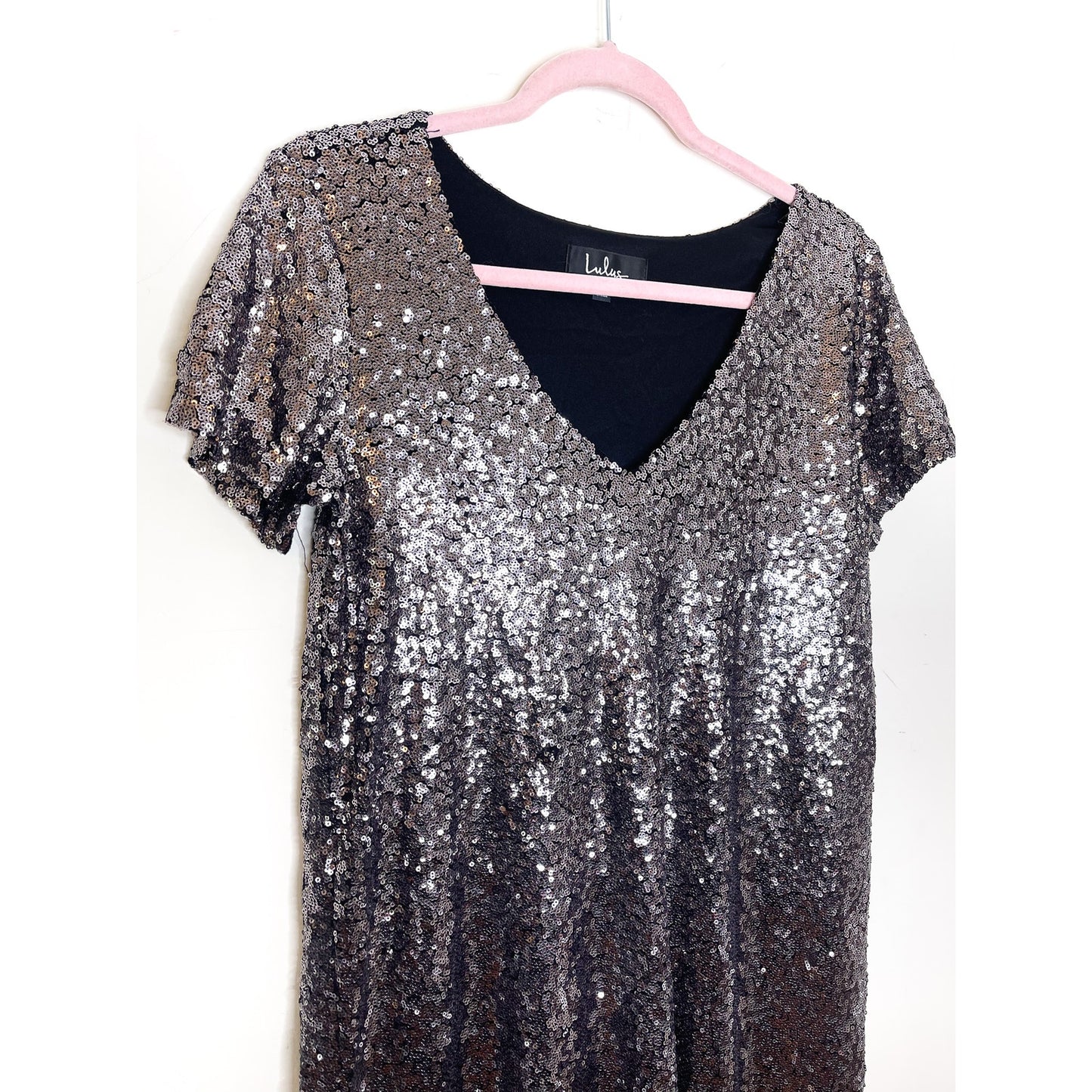 Lulus Light Up The Night Charcoal Sequin Shift Dress Size Small