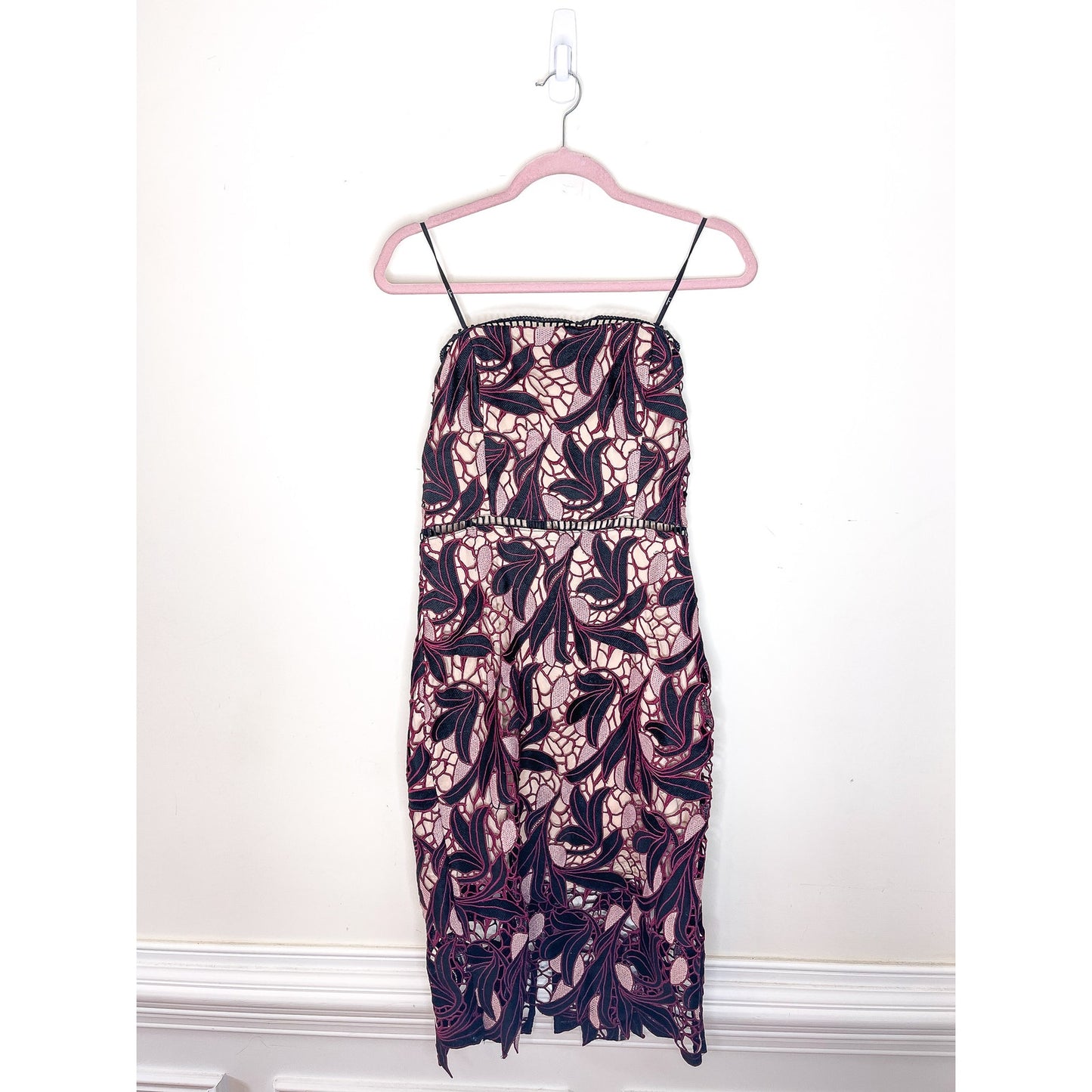 Lulus Jana Pink and Black Crochet Lace Strapless Midi Dress Size Medium
