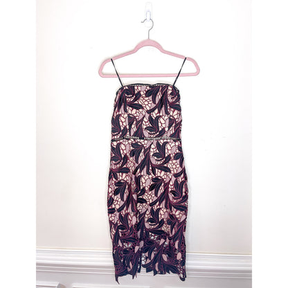 Lulus Jana Pink and Black Crochet Lace Strapless Midi Dress Size Medium