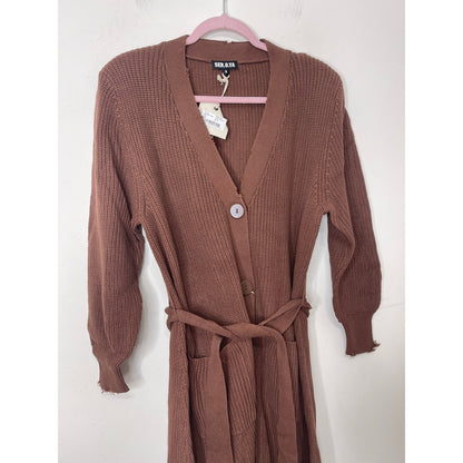 SER.O.YA Amanda Sweater Dress Brown Small Long Sleeve Button Front Knit Cotton