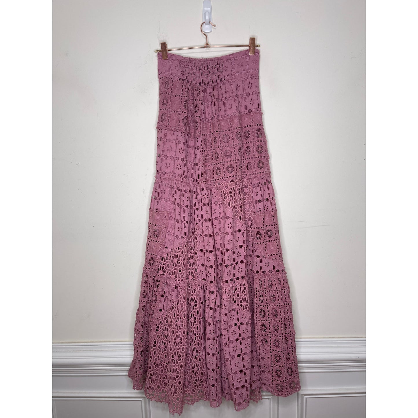 Free People Yesenia Set in Purple Small Eyelet Crochet Floral Pattern Cotton