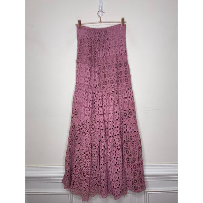 Free People Yesenia Set in Purple Small Eyelet Crochet Floral Pattern Cotton