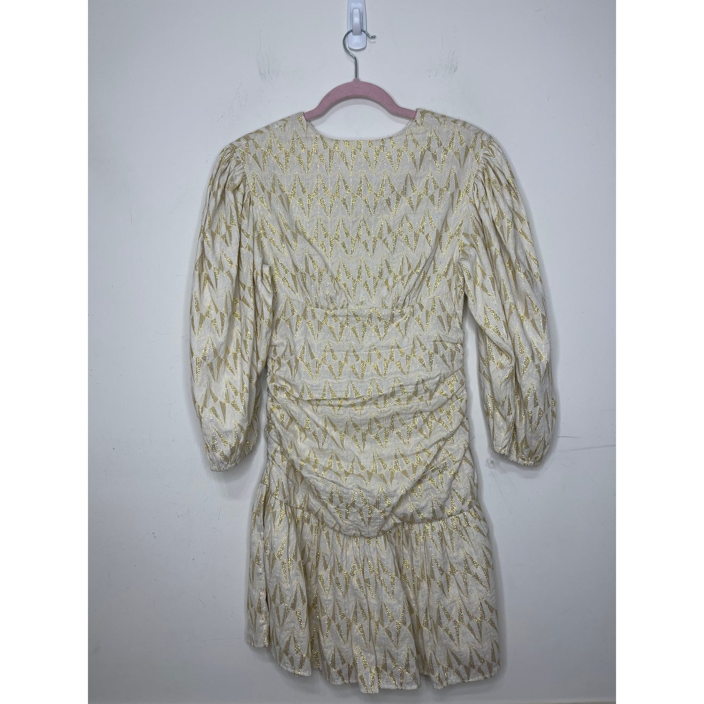 Rhode Donna Dress in Cream Metallic Size XS Mini Balloon Sleeve Lined Party
