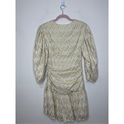 Rhode Donna Dress in Cream Metallic Size XS Mini Balloon Sleeve Lined Party