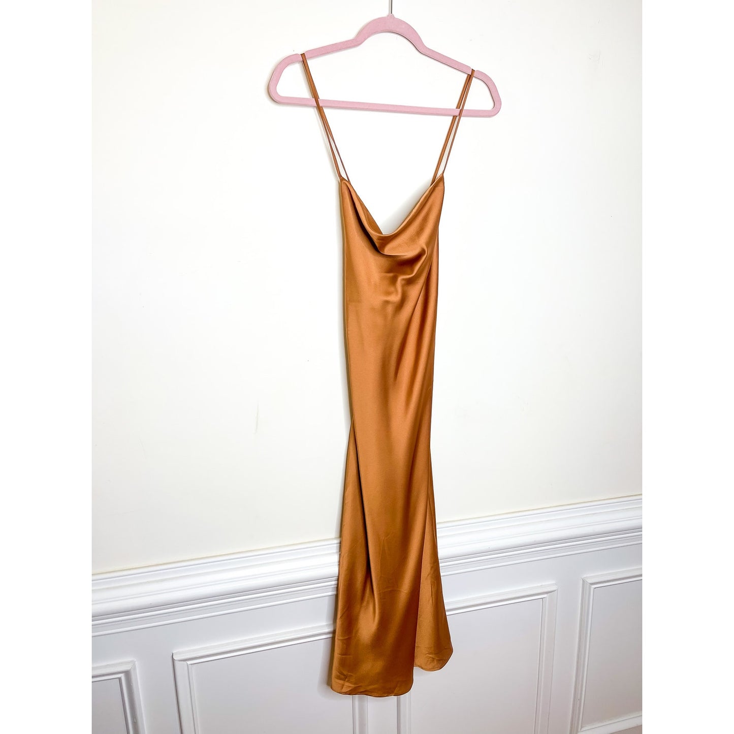 Show Me Your Mumu Verona Cowl Neck Midi Dress in Copper Lux Satin Size Small