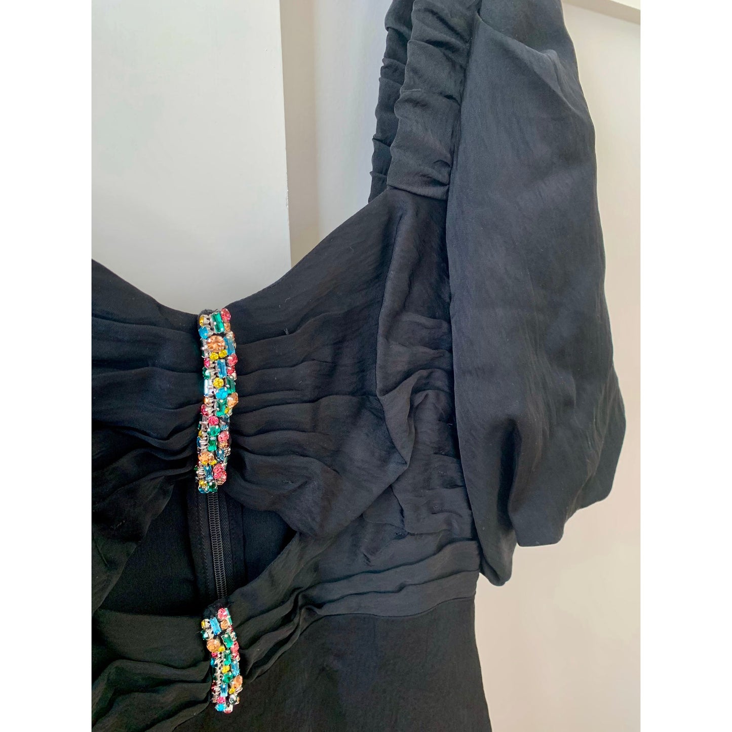 Sandro Falbala Midi Dress Black Sz 34 Short Sleeve Rhinestone Embellished Cutout