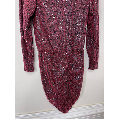 Retrofete Flynn Tulle Mini Dress in Plum Medium Sequin Embellished Long Sleeve