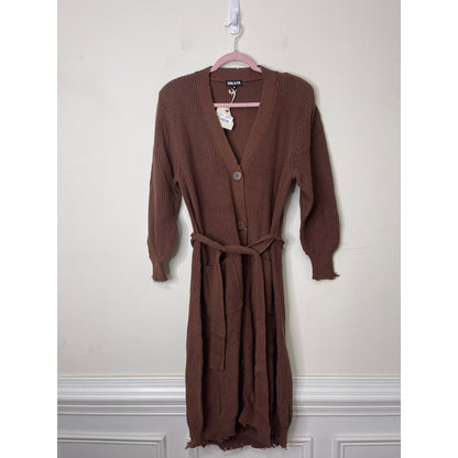 SER.O.YA Amanda Sweater Dress Brown Small Long Sleeve Button Front Knit Cotton