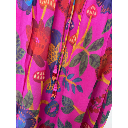 Farm Rio Sweet Forest Maxi Dress Pink Size XS Floral Long Sleeve Keyhole Lined