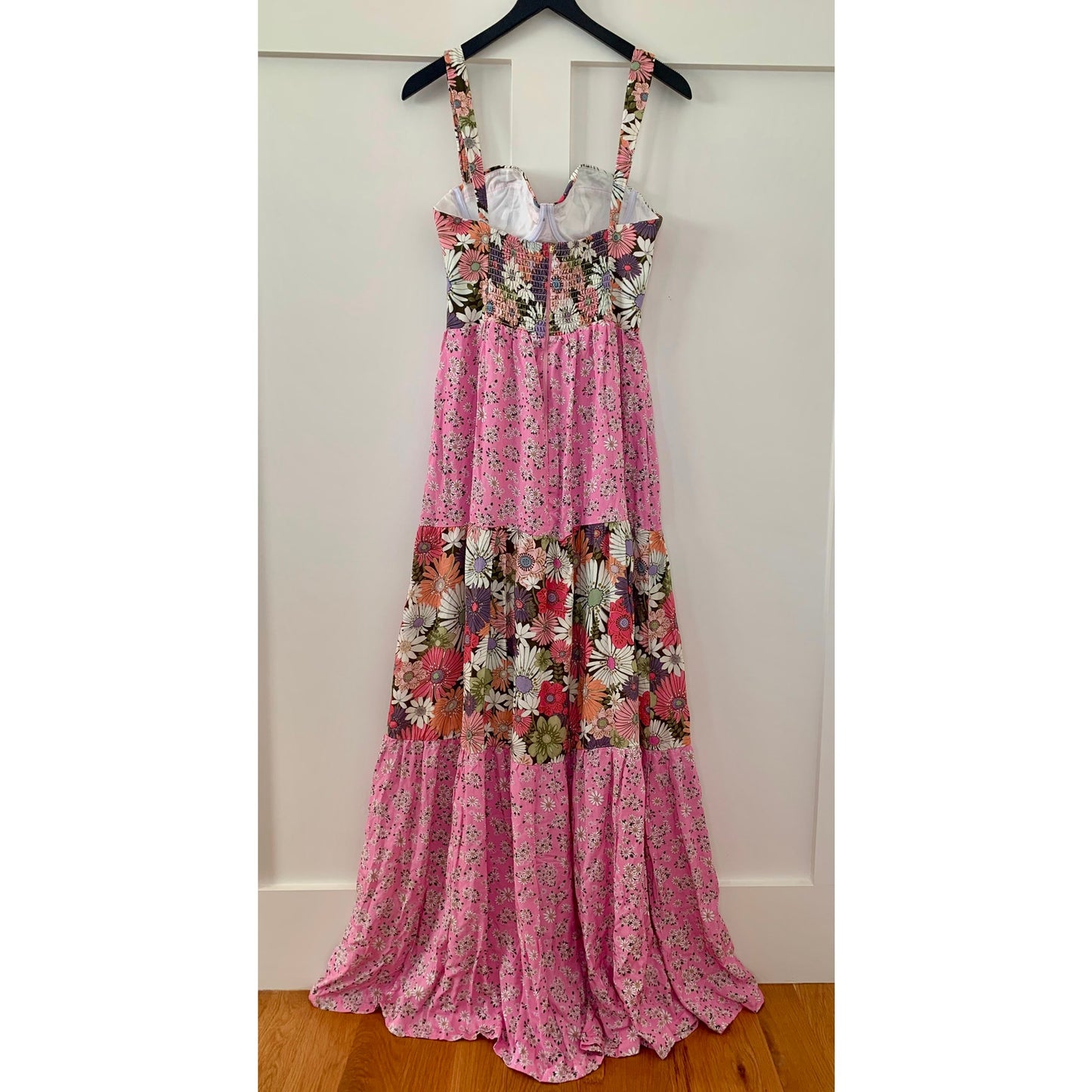 Agua Bendita Alani Java Maxi Dress Pink Large Floral Sleeveless Sweetheart Neck