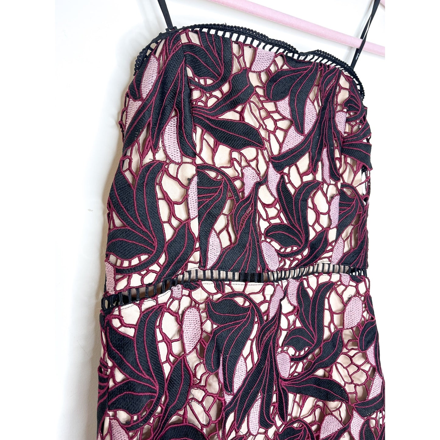 Lulus Jana Pink and Black Crochet Lace Strapless Midi Dress Size Medium