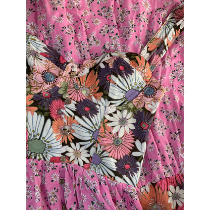 Agua Bendita Alani Java Maxi Dress Pink Large Floral Sleeveless Sweetheart Neck