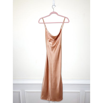 Show Me Your Mumu Verona Cowl Neck Midi Dress in Rose Gold Lux Satin Size XL