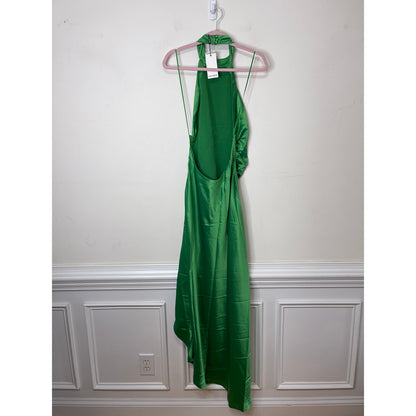 Retrofete Sabrina Dress in Natural Green Large Asymmetrical Sleeveless Satin