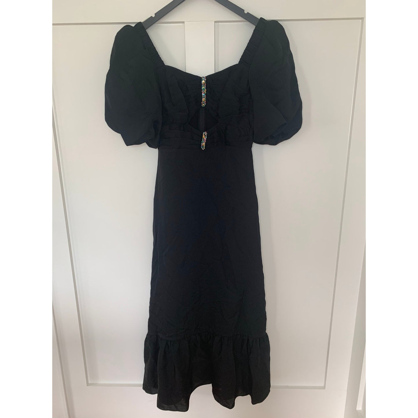 Sandro Falbala Embellished Cutout Dress Noir Size 36 Short Sleeve Lined Gothic