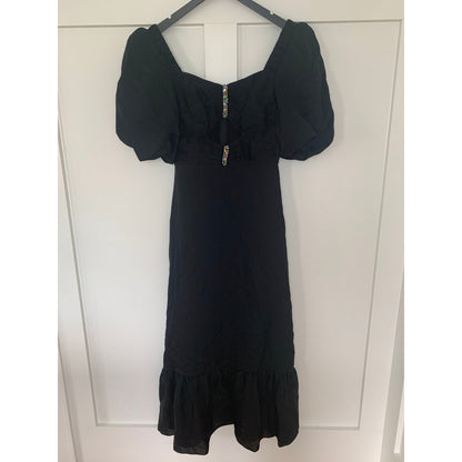 Sandro Falbala Embellished Cutout Dress Noir Size 36 Short Sleeve Lined Gothic