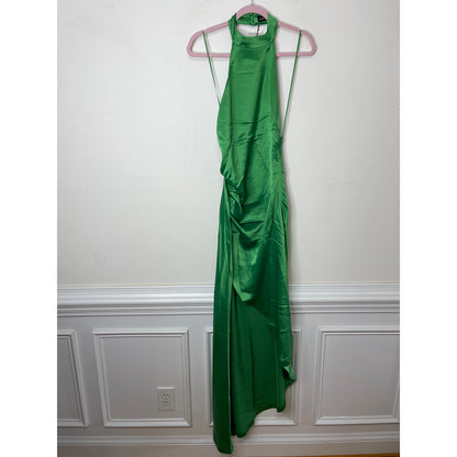 Retrofete Sabrina Dress in Natural Green Large Asymmetrical Sleeveless Satin
