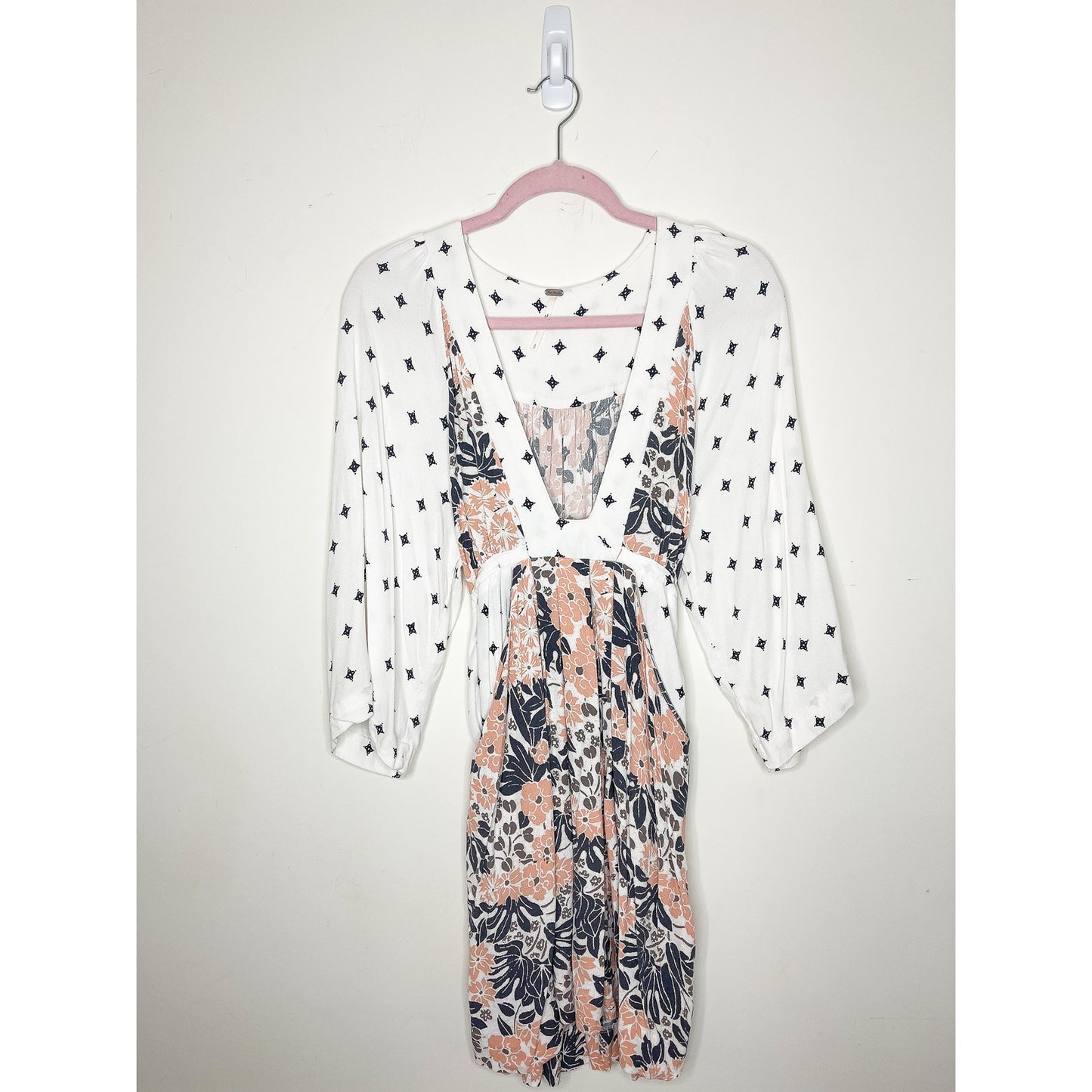 Free People Tallula White Print Long Sleeve Mini Dress Size Small