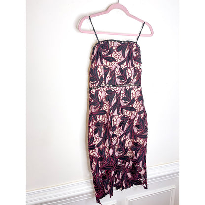 Lulus Jana Pink and Black Crochet Lace Strapless Midi Dress Size Medium