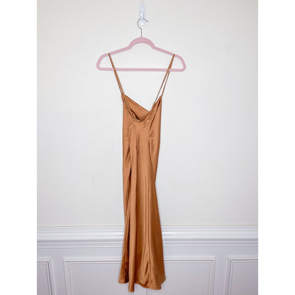 Show Me Your Mumu Verona Cowl Neck Midi Dress in Copper Lux Satin Size Small