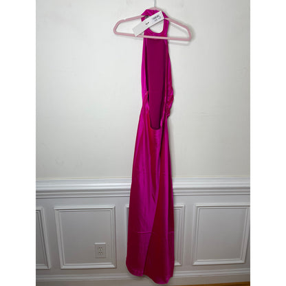 Retrofete Sabrina Dress Neon Pink Large Backless Satin Sleeveless Asymmetrical