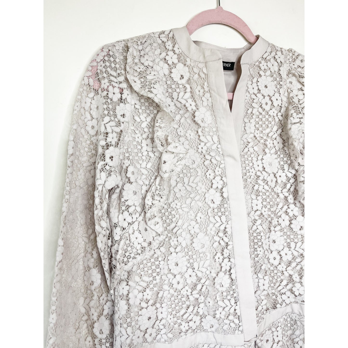 David Lerner Dusty Lavender Lace Ruffle Long Sleeve Romper Size XS