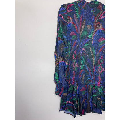 Farm Rio Amazonian Night Mini Dress Medium Multicolor Long Sleeve High Neck
