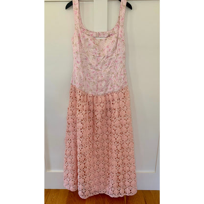 For Love & Lemons Pink Floral Maxi Dress Size XL Sleeveless Pleated Open Back