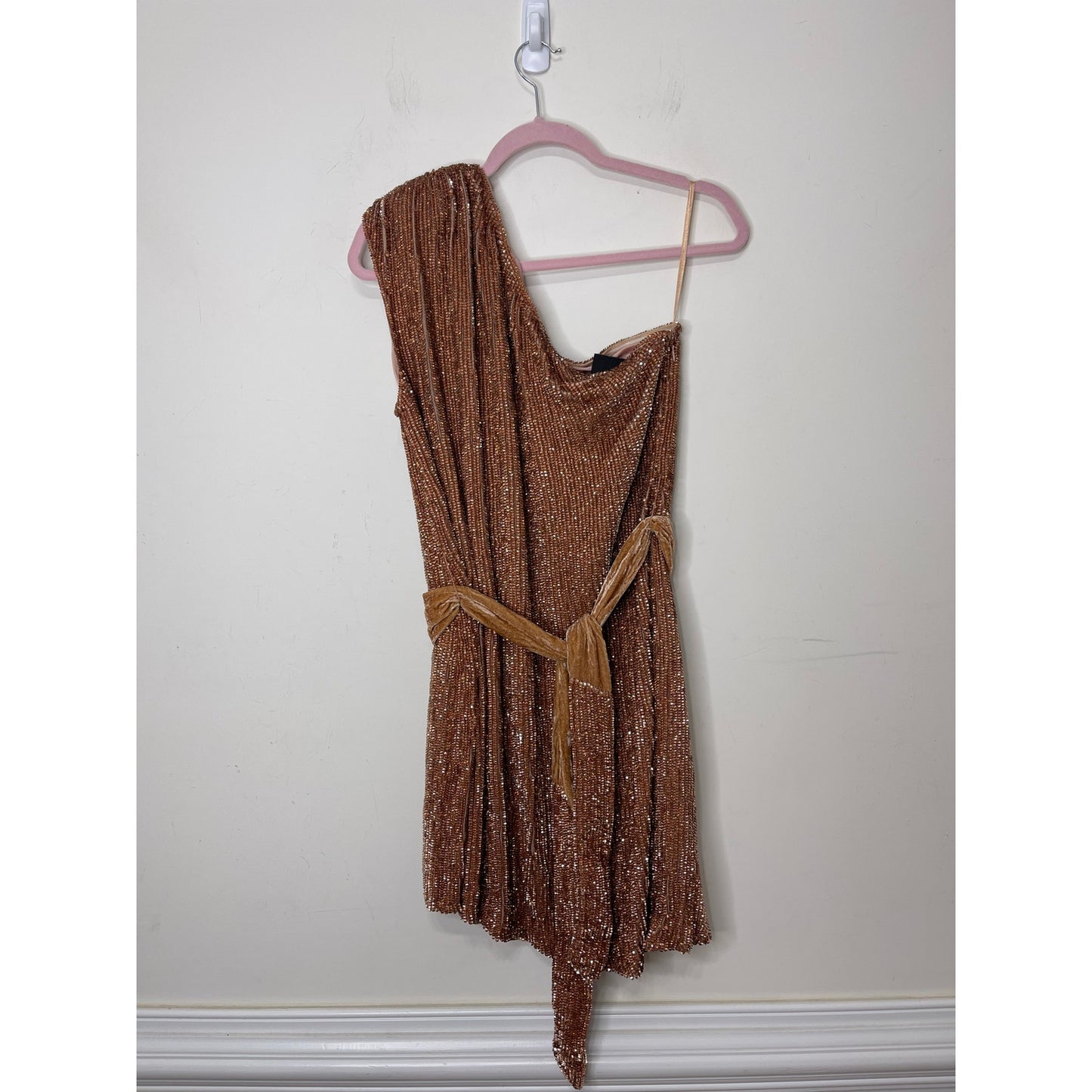 Retrofete The Ella Sequin Dress in Bronze Size XL Embellished One Shoulder Lined