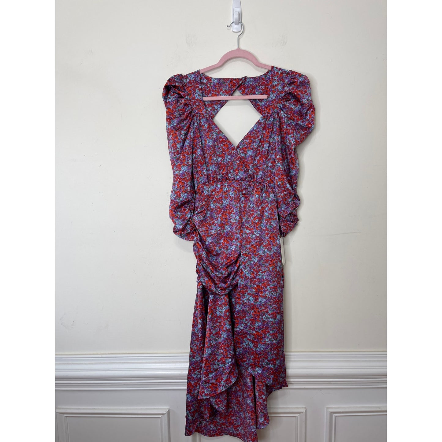For Love & Lemons Charlie Midi Dress Size XS Blossom Puff Sleeve Asymmetrical