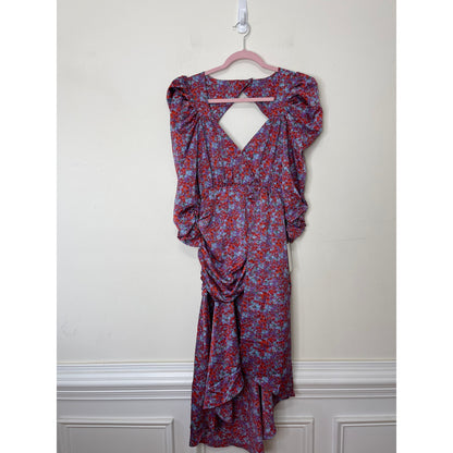 For Love & Lemons Charlie Midi Dress Size XS Blossom Puff Sleeve Asymmetrical