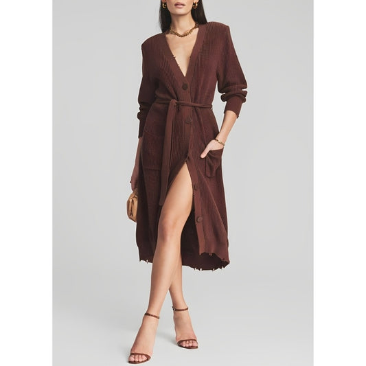 SER.O.YA Amanda Sweater Dress Brown Small Long Sleeve Button Front Knit Cotton