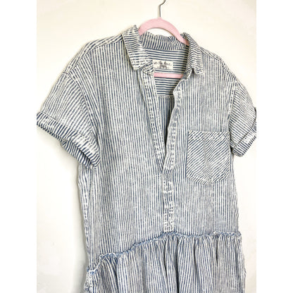 We the Free X Free People Denim Pinstripe Drop Waist Mini Dress Size Medium