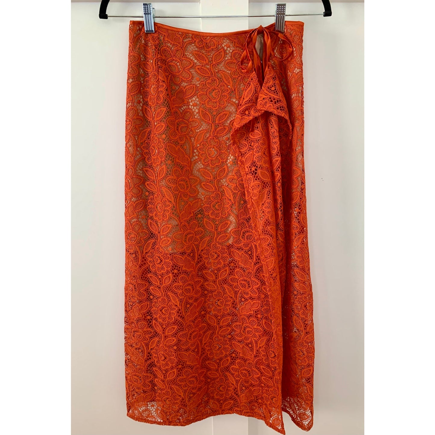For Love & Lemons Lace Top and Skirt Set Burnt Orange Floral Small Eyelets