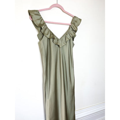 Show Me Your Mumu Serene Slip Dress in Moss Green Luxe Satin Size Medium