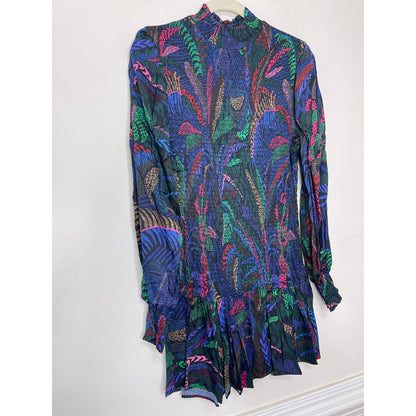 Farm Rio Amazonian Night Mini Dress Medium Multicolor Long Sleeve High Neck