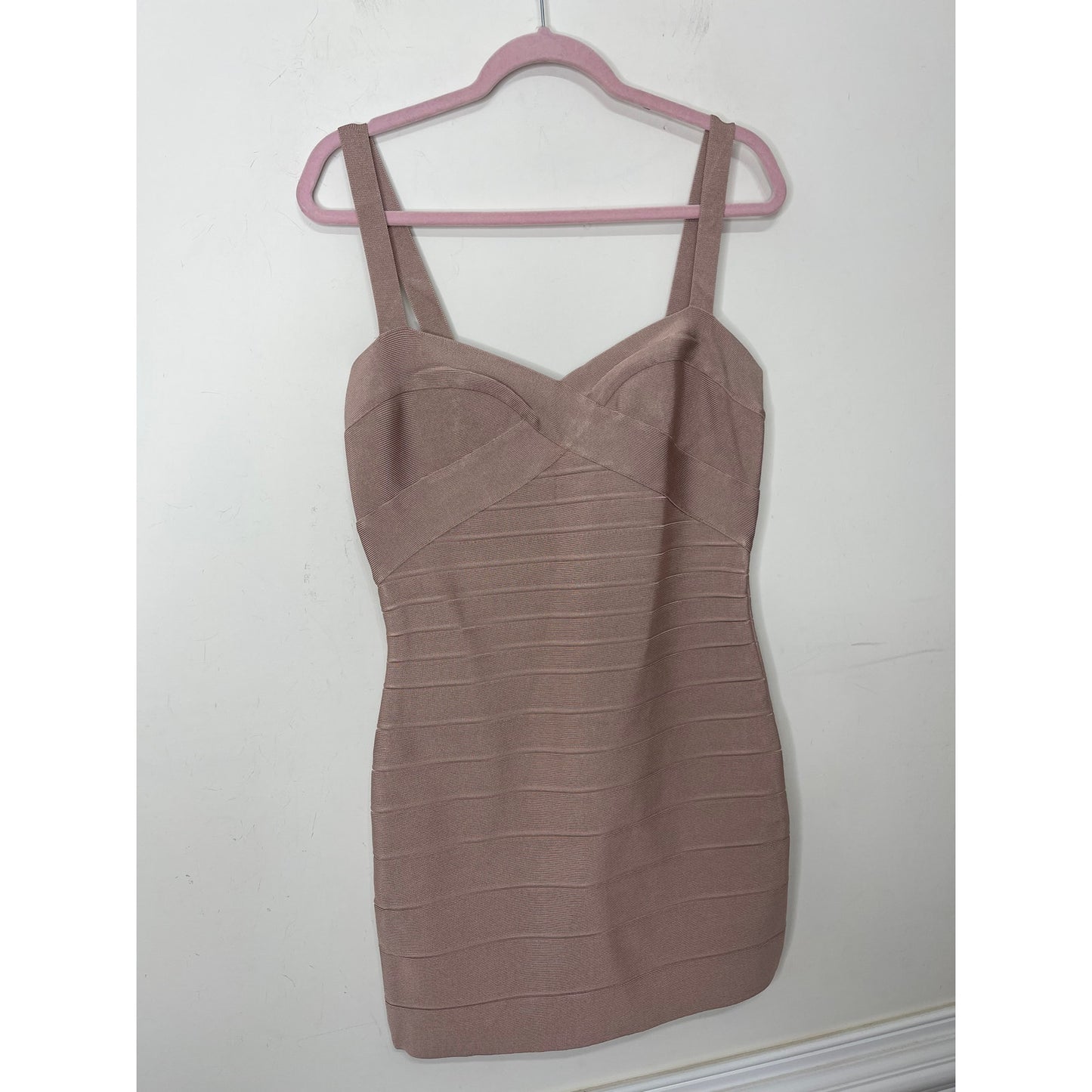 Herve Leger Bandage Sweetheart Strappy Mini Dress in Bare Large Sleeveless