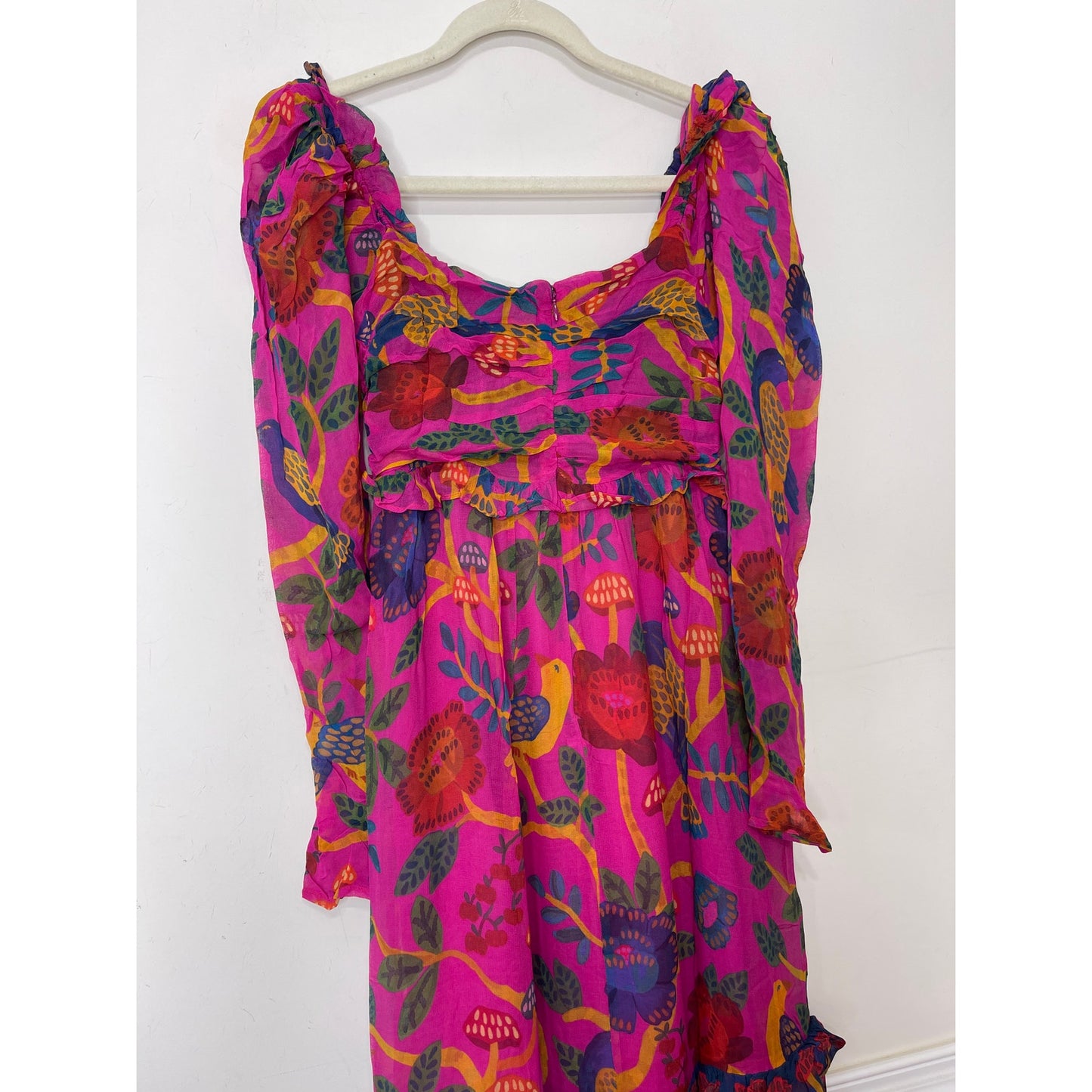 Farm Rio Sweet Forest Maxi Dress Pink Size XS Floral Long Sleeve Keyhole Lined