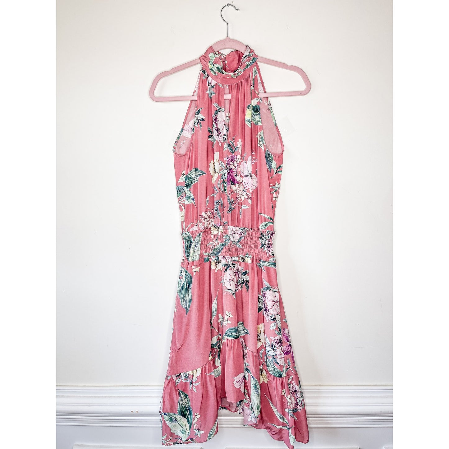 Generation Love Pink High Neck Floral Ruffle Mini Dress Size XS