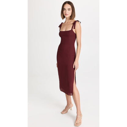Reformation Besse Midi Dress in Plum Size 12 Sleeveless Lace Tie Lined Zip Back