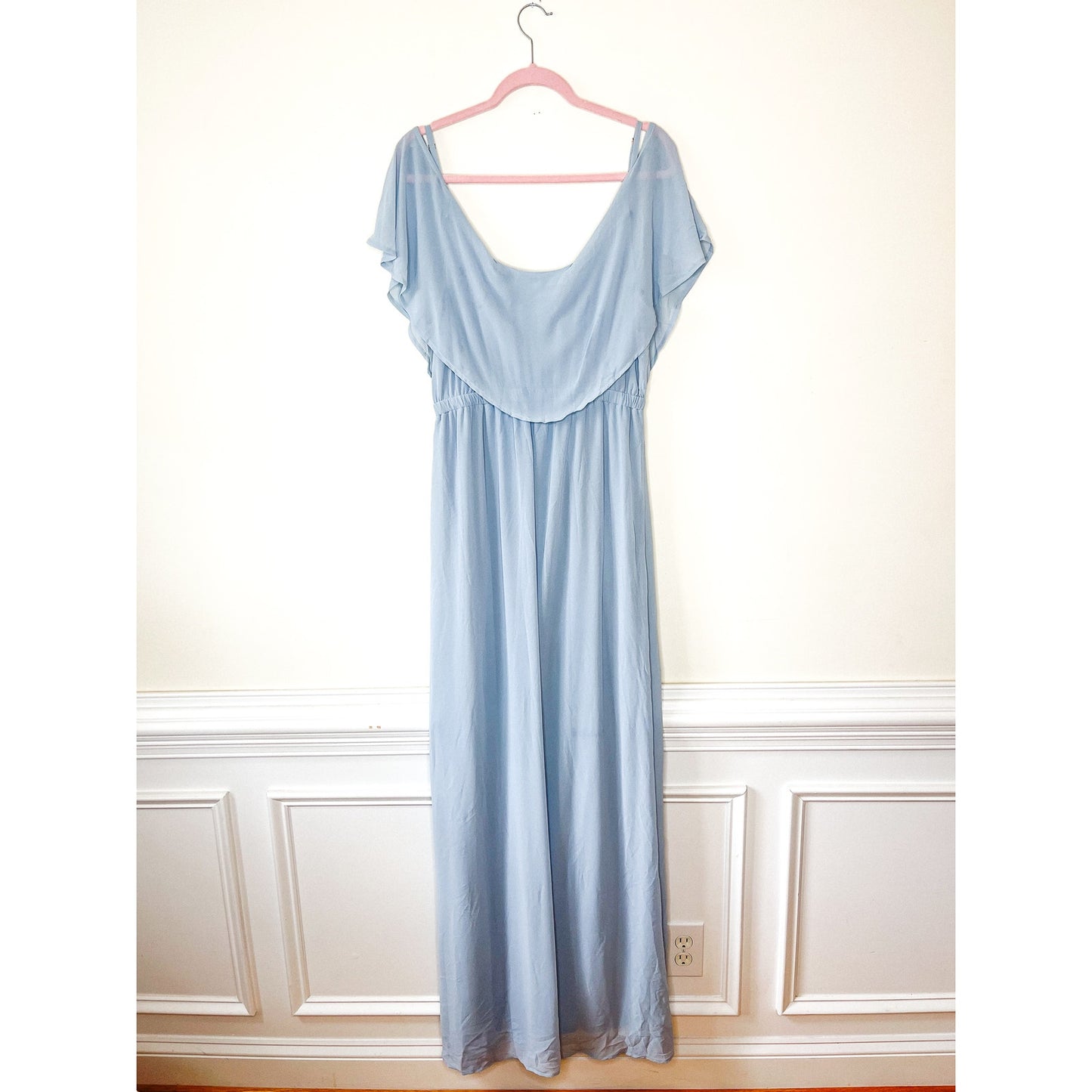 Show Me Your Mumu Caitlin Ruffle Maxi Dress in Steel Blue Chiffon Size XXL