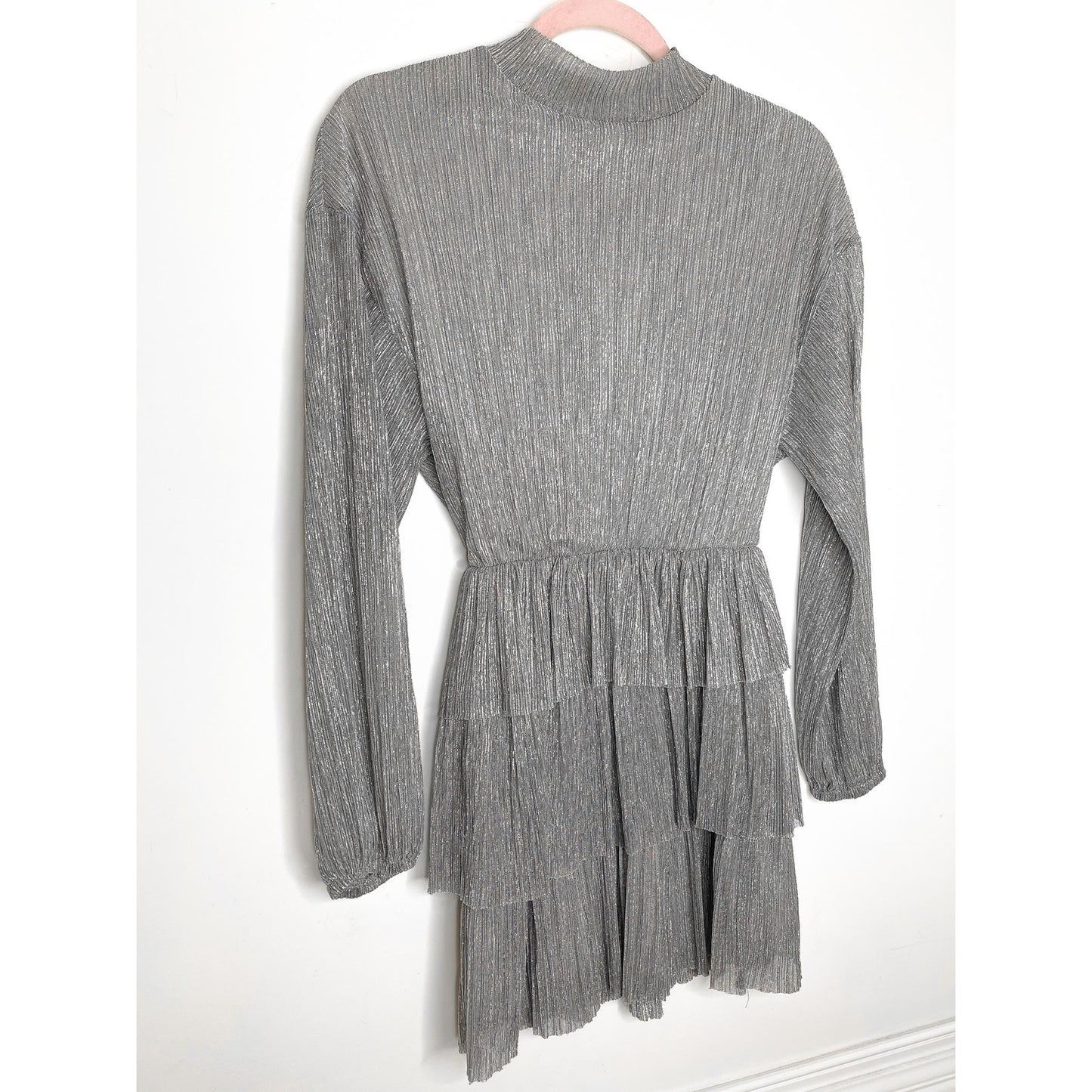 Zara Metallic Silver Mock Neck Mini Dress Size Small