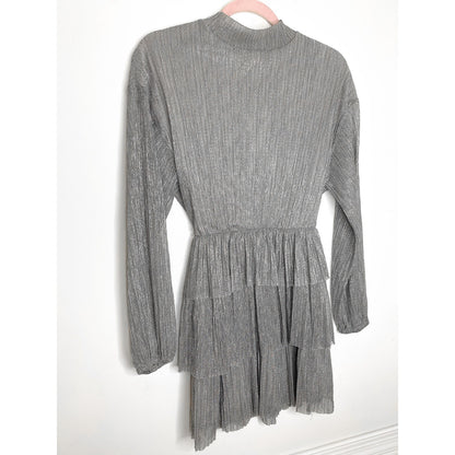 Zara Metallic Silver Mock Neck Mini Dress Size Small